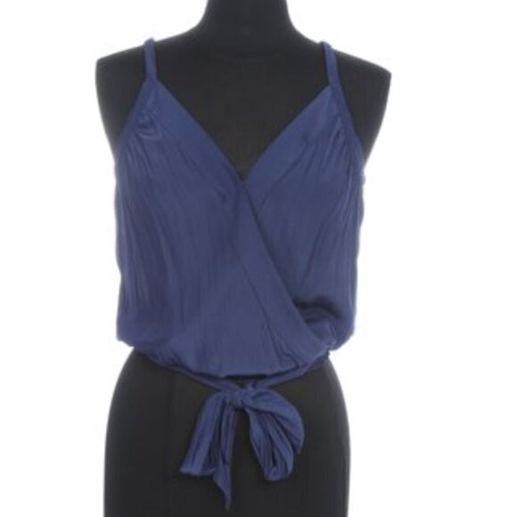 Ramy Brook Royal Blue Draped Front Waist Tie Grecian Crossover Shirt S/P